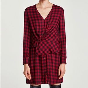 Zara Buffalo Plaid Long Sleeve Dress NWT